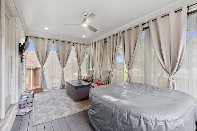 9702 Amethyst Ln, Brentwood, TN 37027 - bedroom with crown molding, hardwood / wood-style floors, and ceiling fan