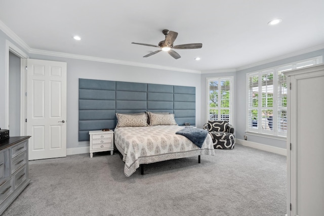 9702 Amethyst Ln, Brentwood, TN 37027 - bedroom featuring carpet, ornamental molding, recessed lighting, baseboards, and a ceiling fan