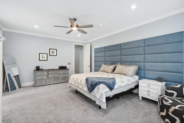 9702 Amethyst Ln, Brentwood, TN 37027 - carpeted bedroom featuring recessed lighting, ornamental molding, a ceiling fan, and baseboards