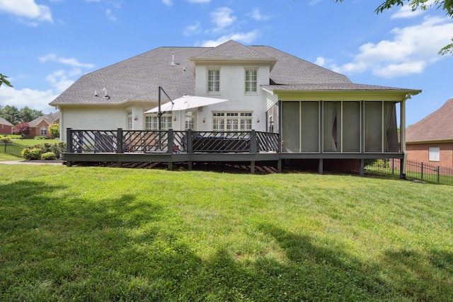 9702 Amethyst Ln, Brentwood, TN 37027 - rear view of property featuring a wooden deck, a sunroom, and a shingled roof
