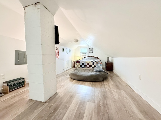 540 Grindstone Hollow Rd, Dickson, TN 37055 - bedroom with light wood-style floors, electric panel, lofted ceiling, and baseboards