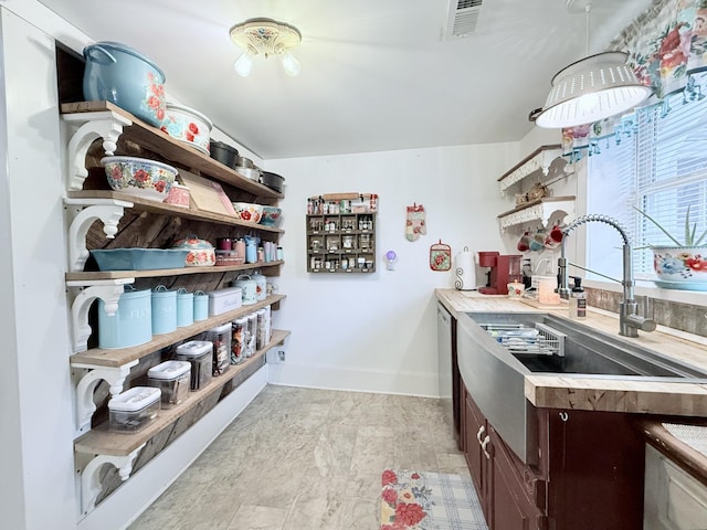 540 Grindstone Hollow Rd, Dickson, TN 37055 - kitchen featuring open shelves, a sink, dark brown cabinets, baseboards, and stainless steel dishwasher
