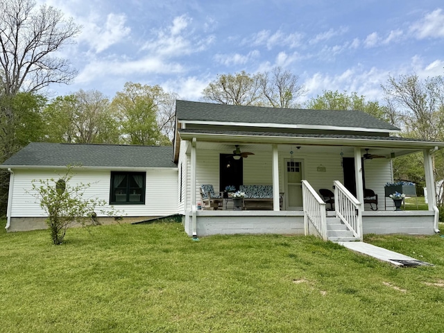 540 Grindstone Hollow Rd, Dickson, TN 37055 - view of front of home featuring a ceiling fan, covered porch, a shingled roof, and a front yard