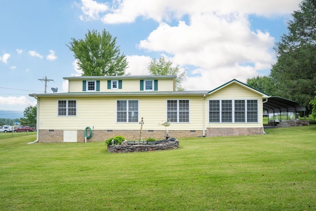 102 Hobbs Ridge Rd, Dunlap, TN 37327 - rear view of property with crawl space, a lawn, and a detached carport