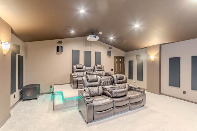 2004 Towhee Ct, Spring Hill, TN 37174 - cinema room featuring light carpet, vaulted ceiling, baseboards, and recessed lighting