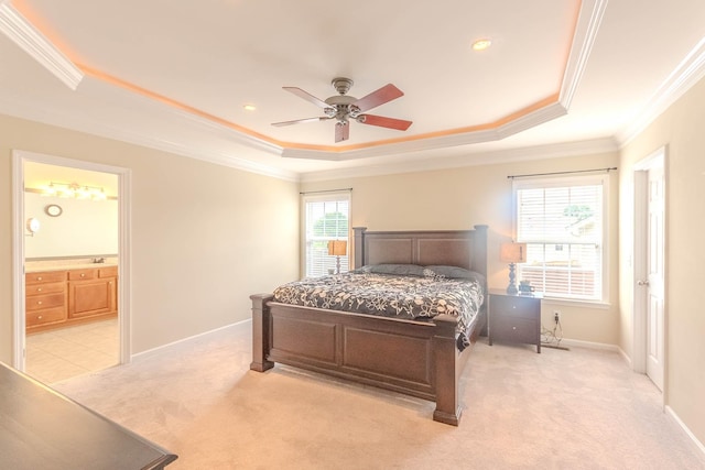 2004 Towhee Ct, Spring Hill, TN 37174 - bedroom with a tray ceiling, crown molding, light carpet, baseboards, and recessed lighting