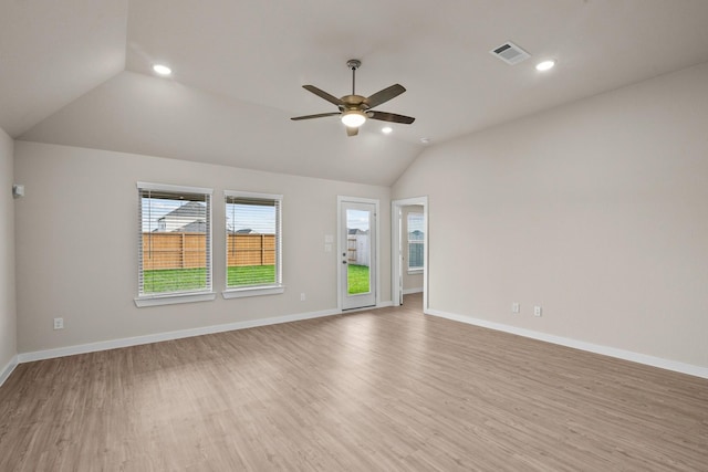 1721F Conger Dr, Freestone, Lebanon, TN 37087 - unfurnished room featuring vaulted ceiling, a ceiling fan, light wood-type flooring, baseboards, and recessed lighting