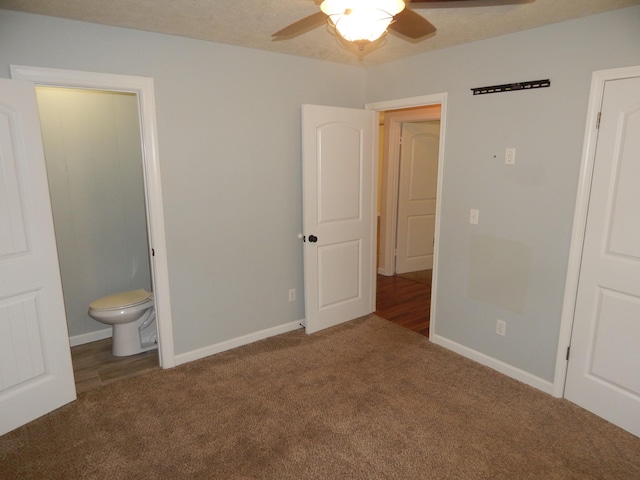 3355 Willie Mauldon Rd, Lutts, TN 38471 - unfurnished bedroom with carpet floors, ensuite bathroom, baseboards, and ceiling fan