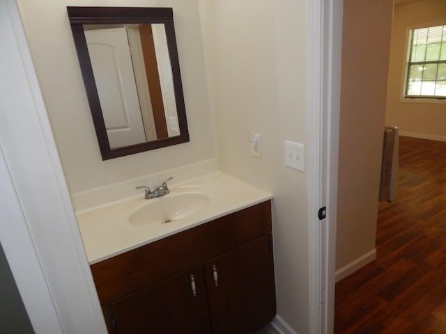 3355 Willie Mauldon Rd, Lutts, TN 38471 - bathroom with wood finished floors, vanity, and baseboards