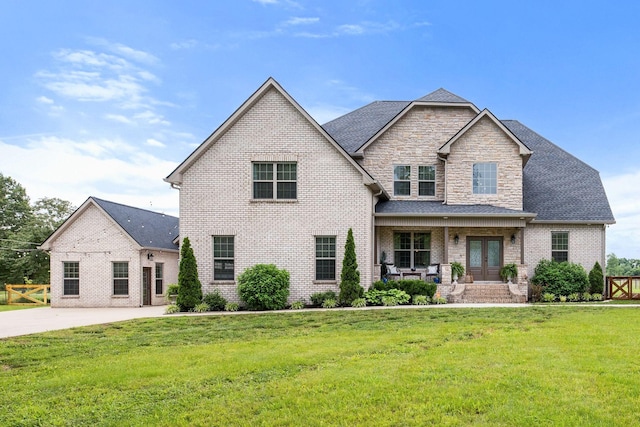 4999 Crescent Ln, Murfreesboro, TN 37128 - craftsman-style home with a porch, french doors, a front yard, and brick siding