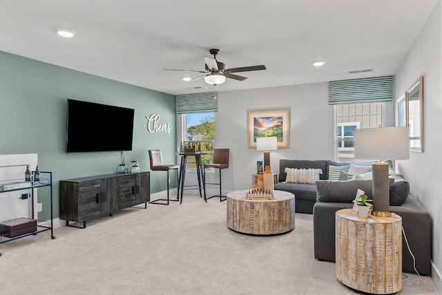 2481H Hamilton Ln, Lebanon, TN 37087 - carpeted living area featuring a ceiling fan, baseboards, and recessed lighting