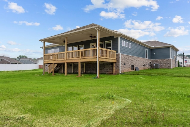 310 Carver Ln, Lebanon, TN 37087 - back of property with ceiling fan, stairway, a deck, central AC, and brick siding