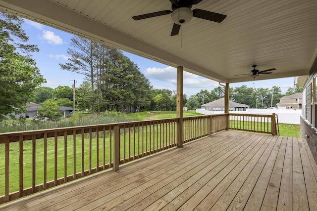 310 Carver Ln, Lebanon, TN 37087 - wooden terrace with a ceiling fan, a yard, and view of scattered trees