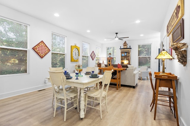 726 Morgan Ave, Woodbury, TN 37190 - dining room featuring light wood finished floors, a ceiling fan, recessed lighting, and baseboards