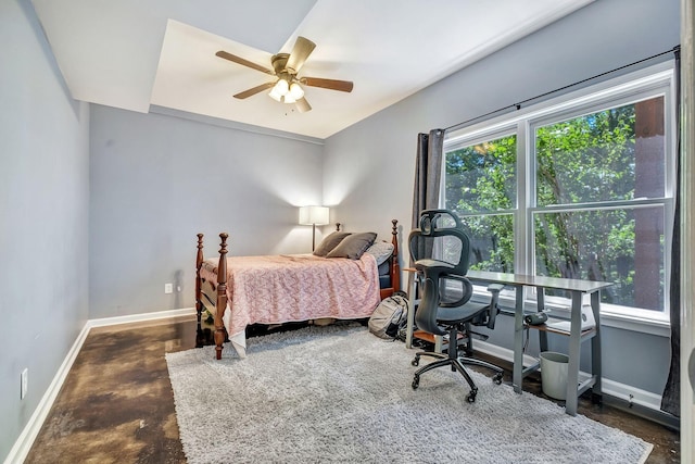 617 Bayhill Ct, Hermitage, TN 37076 - bedroom with baseboards, concrete floors, a desk, and a ceiling fan