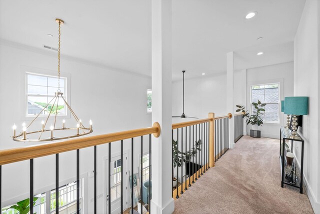 372 Augusta Ave, Pleasant View, TN 37146 - hallway with a chandelier, carpet, recessed lighting, and baseboards