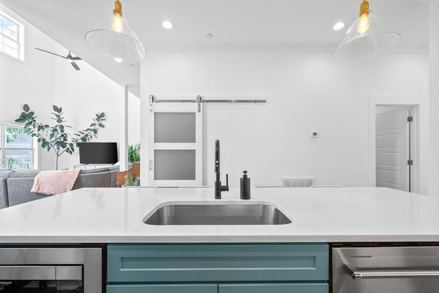 372 Augusta Ave, Pleasant View, TN 37146 - kitchen with a sink, stainless steel dishwasher, healthy amount of natural light, beverage cooler, and recessed lighting