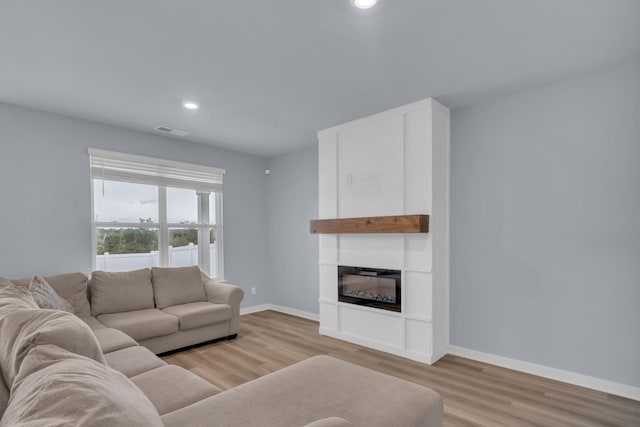 118 Merion Way, Lebanon, TN 37087 - living area featuring light wood-type flooring, baseboards, a large fireplace, and recessed lighting