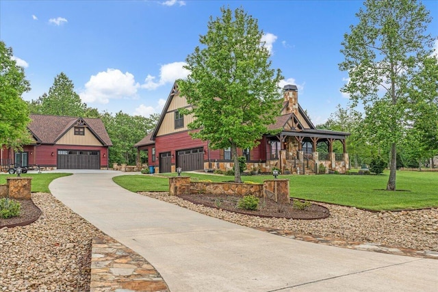 1165 River Bluffs Dr Unit Rb-97, Jasper, TN 37347 - view of front of house with a garage, a front lawn, a porch, a chimney, and concrete driveway