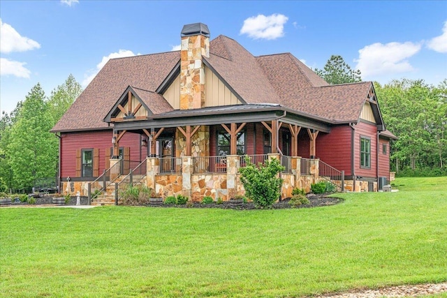 1165 River Bluffs Dr Unit Rb-97, Jasper, TN 37347 - back of property featuring a porch, a shingled roof, a yard, and a chimney