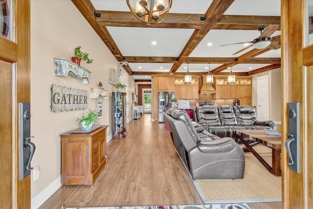 1165 River Bluffs Dr Unit Rb-97, Jasper, TN 37347 - living area featuring coffered ceiling, light wood-style flooring, beamed ceiling, recessed lighting, and baseboards