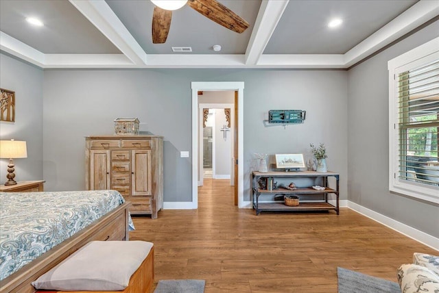 1165 River Bluffs Dr Unit Rb-97, Jasper, TN 37347 - bedroom with light wood-style flooring, baseboards, coffered ceiling, beam ceiling, and recessed lighting