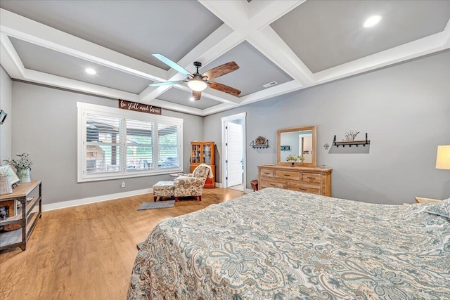 1165 River Bluffs Dr Unit Rb-97, Jasper, TN 37347 - bedroom featuring coffered ceiling, wood finished floors, beam ceiling, ceiling fan, and baseboards
