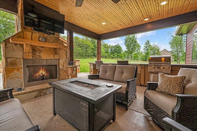 1165 River Bluffs Dr Unit Rb-97, Jasper, TN 37347 - view of patio featuring grilling area, an outdoor living space with a fireplace, and exterior kitchen