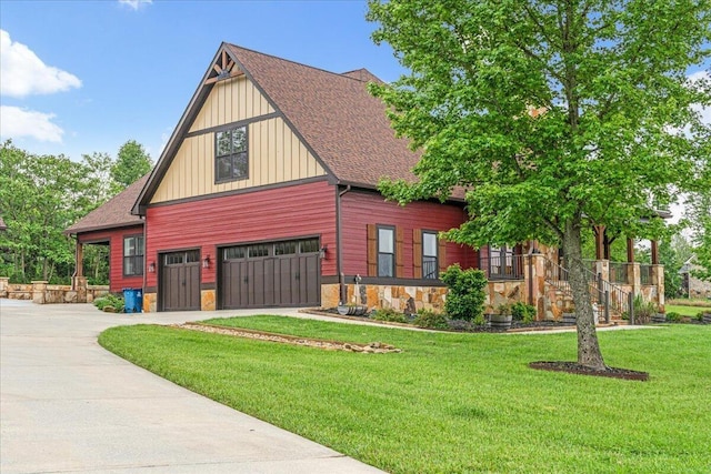 1165 River Bluffs Dr Unit Rb-97, Jasper, TN 37347 - view of front of home with stone siding, concrete driveway, a garage, a front lawn, and a shingled roof