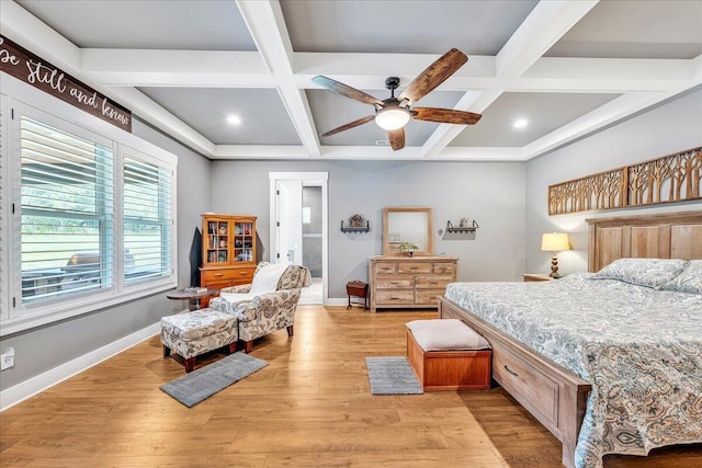 1165 River Bluffs Dr Unit Rb-97, Jasper, TN 37347 - bedroom with coffered ceiling, baseboards, light wood-style floors, beamed ceiling, and recessed lighting