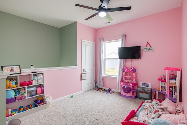 1017 Village Ct, Burns, TN 37029 - rec room featuring carpet flooring, ceiling fan, and baseboards