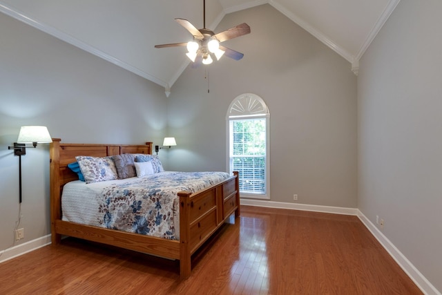 3024 Brookside Path, Murfreesboro, TN 37128 - bedroom with ornamental molding, vaulted ceiling, wood finished floors, baseboards, and a ceiling fan