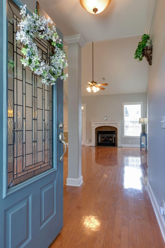 3024 Brookside Path, Murfreesboro, TN 37128 - entryway featuring ceiling fan, wood finished floors, and baseboards