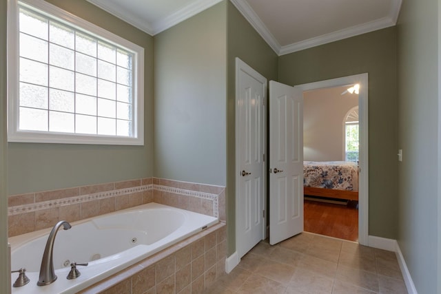 3024 Brookside Path, Murfreesboro, TN 37128 - bathroom featuring a tub with jets, crown molding, tile patterned flooring, and ensuite bath