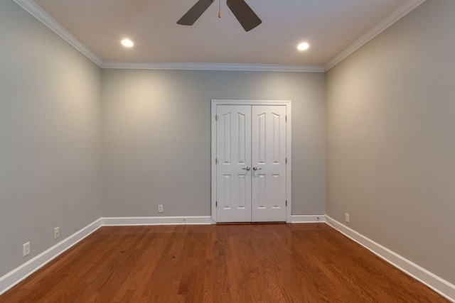 3024 Brookside Path, Murfreesboro, TN 37128 - unfurnished bedroom featuring wood finished floors, baseboards, ornamental molding, recessed lighting, and a closet