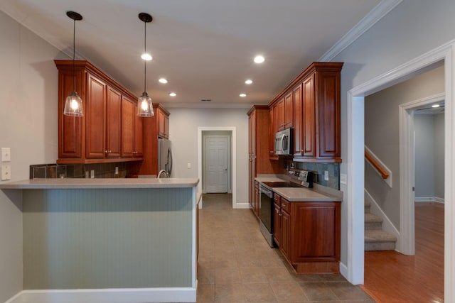 3024 Brookside Path, Murfreesboro, TN 37128 - kitchen with appliances with stainless steel finishes, a peninsula, tasteful backsplash, recessed lighting, and light countertops