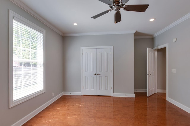 3024 Brookside Path, Murfreesboro, TN 37128 - unfurnished bedroom featuring light wood-type flooring, crown molding, baseboards, a closet, and recessed lighting