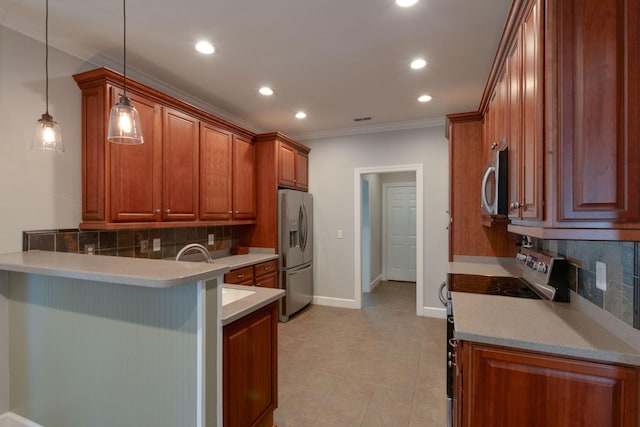 3024 Brookside Path, Murfreesboro, TN 37128 - kitchen featuring stainless steel appliances, tasteful backsplash, recessed lighting, a peninsula, and brown cabinets