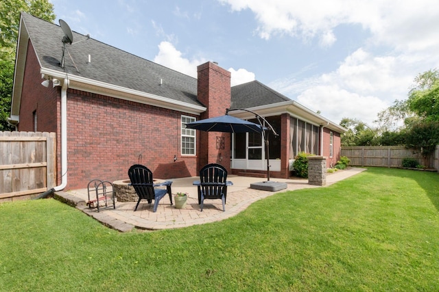 3024 Brookside Path, Murfreesboro, TN 37128 - back of property featuring brick siding, a patio, a chimney, and roof with shingles
