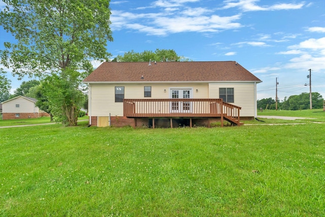 6109 Ebenezer Rd, Greenbrier, TN 37073 - back of property featuring a wooden deck, a yard, and roof with shingles