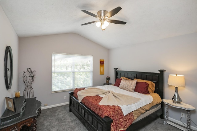 5943 Colchester Dr, Hermitage, TN 37076 - bedroom featuring carpet flooring, lofted ceiling, baseboards, and a ceiling fan
