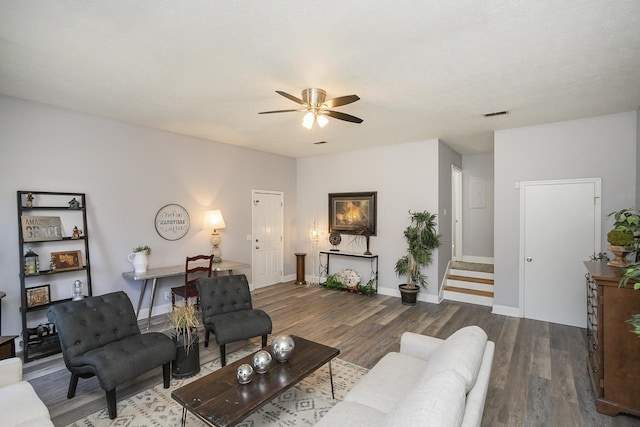 5943 Colchester Dr, Hermitage, TN 37076 - living room featuring ceiling fan, wood finished floors, and baseboards