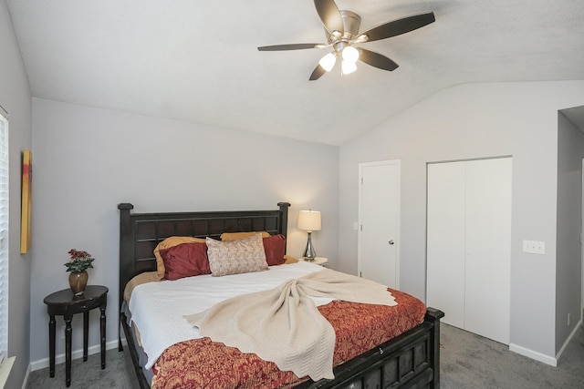 5943 Colchester Dr, Hermitage, TN 37076 - bedroom with vaulted ceiling, carpet floors, baseboards, and a ceiling fan