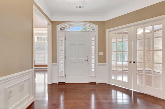 221 Antebellum Ln, Mount Juliet, TN 37122 - entryway with wainscoting, french doors, wood finished floors, crown molding, and a decorative wall