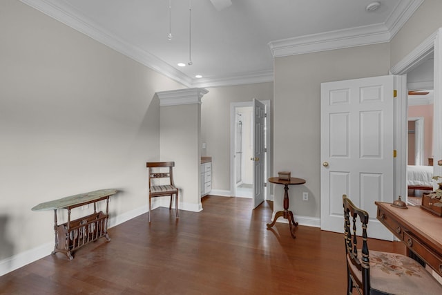 9619 Deer Track Ct, Brentwood, TN 37027 - living area with ornamental molding, wood finished floors, ceiling fan, baseboards, and recessed lighting