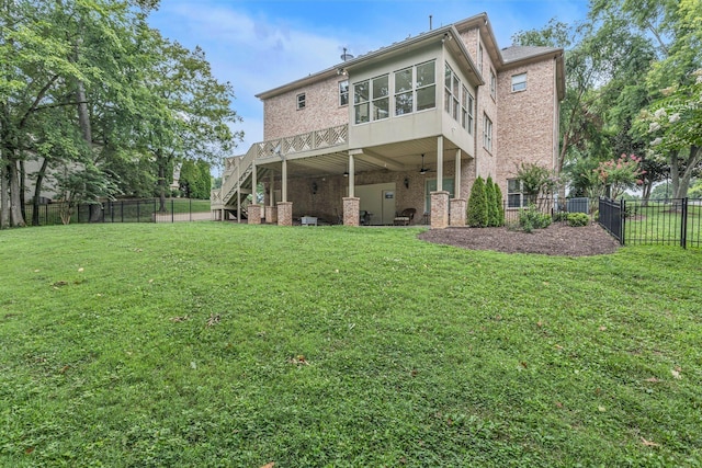 9619 Deer Track Ct, Brentwood, TN 37027 - rear view of property with brick siding, stairway, a deck, and ceiling fan
