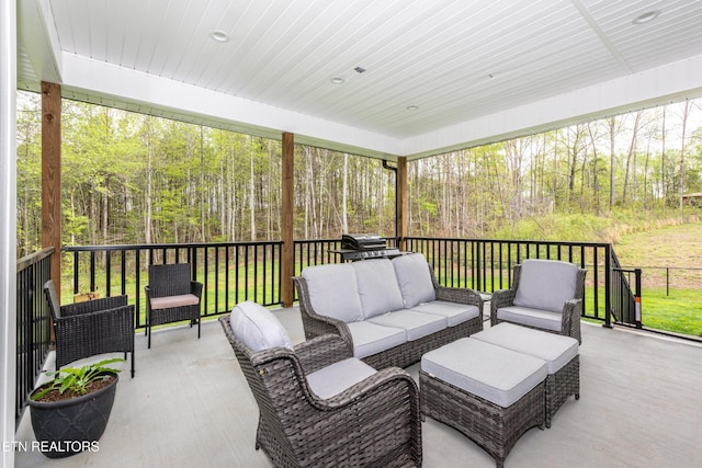355 Shadows Lawn Dr, Athens, TN 37303 - view of patio / terrace with an outdoor hangout area and a forest view