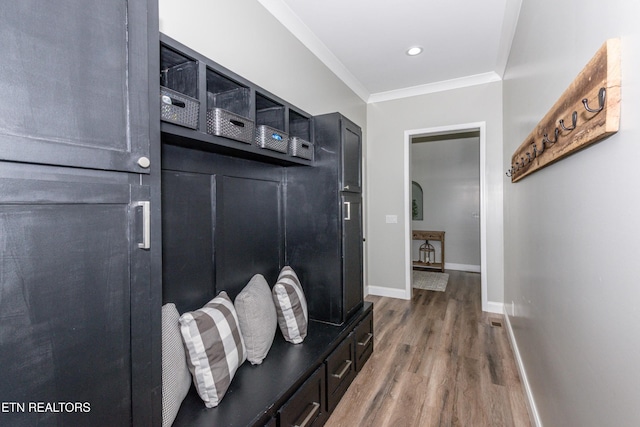 355 Shadows Lawn Dr, Athens, TN 37303 - mudroom featuring wood finished floors, ornamental molding, and baseboards