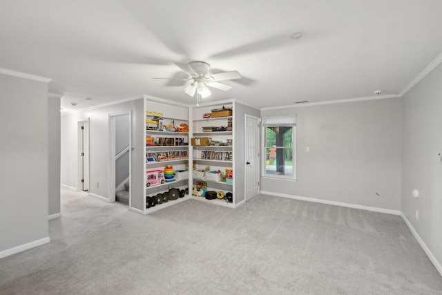 503 Dawn Pl, Lebanon, TN 37087 - empty room with ornamental molding, a ceiling fan, carpet, and baseboards