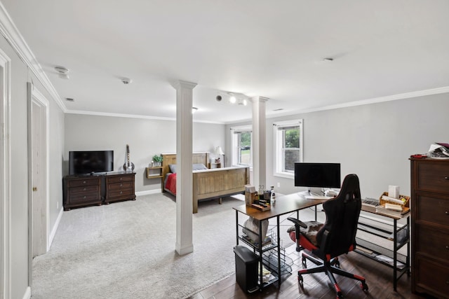 503 Dawn Pl, Lebanon, TN 37087 - office featuring ornate columns, crown molding, baseboards, and wood finished floors